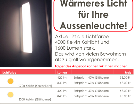 Aussenleuchten:  Licht wärmer machen oder gleich Leuchte verschönern?